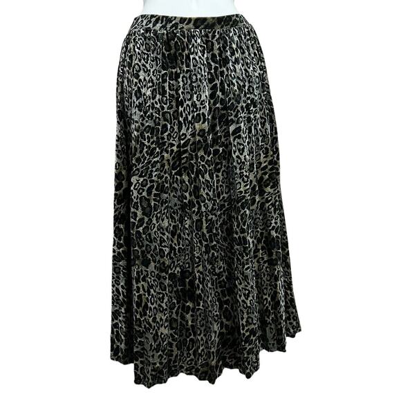 Mystree Animal Print Velour Midi Skirt Sz S Pleated Stretch Elastic Waist - Picture 3 of 4